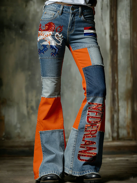 Broeken met Nederlandse koningsdagprint voor dames